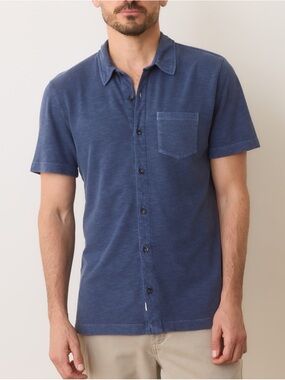 Marine Layer Men's Short Sleeve Button-Down in Denim Blue